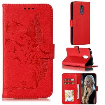 Intricate Embossing Lychee Feather Bird Leather Wallet Case for LG Stylo 4 - Red