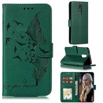 Intricate Embossing Lychee Feather Bird Leather Wallet Case for LG Stylo 4 - Green