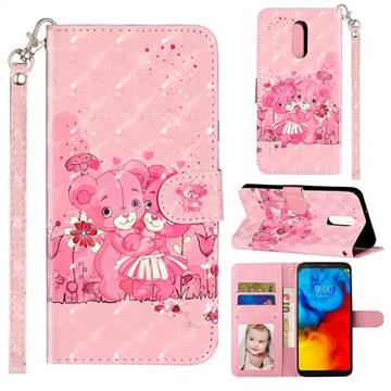 Pink Bear 3D Leather Phone Holster Wallet Case for LG Stylo 4