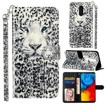White Leopard 3D Leather Phone Holster Wallet Case for LG Stylo 4