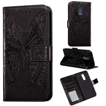 Intricate Embossing Vivid Butterfly Leather Wallet Case for LG Stylo 4 - Black