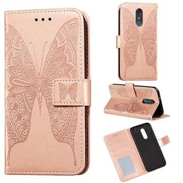 Intricate Embossing Vivid Butterfly Leather Wallet Case for LG Stylo 4 - Rose Gold