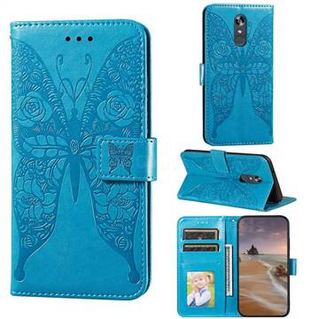 Intricate Embossing Rose Flower Butterfly Leather Wallet Case for LG Stylo 4 - Blue