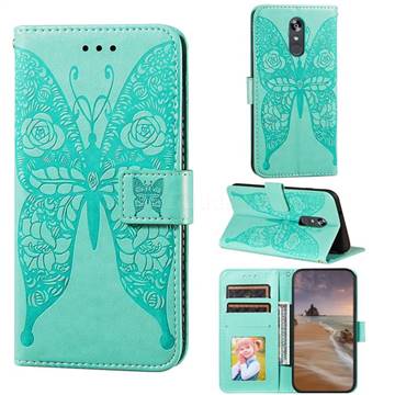 Intricate Embossing Rose Flower Butterfly Leather Wallet Case for LG Stylo 4 - Green
