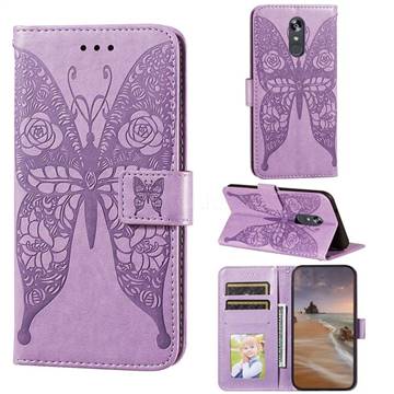 Intricate Embossing Rose Flower Butterfly Leather Wallet Case for LG Stylo 4 - Purple