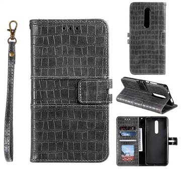 Luxury Crocodile Magnetic Leather Wallet Phone Case for LG Stylo 4 - Gray