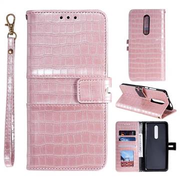 Luxury Crocodile Magnetic Leather Wallet Phone Case for LG Stylo 4 - Rose Gold