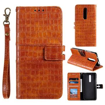 Luxury Crocodile Magnetic Leather Wallet Phone Case for LG Stylo 4 - Brown