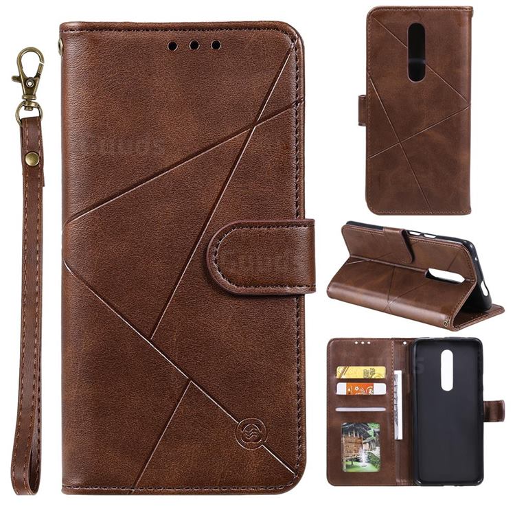 Embossing Geometric Leather Wallet Case for LG Stylo 4 - Brown