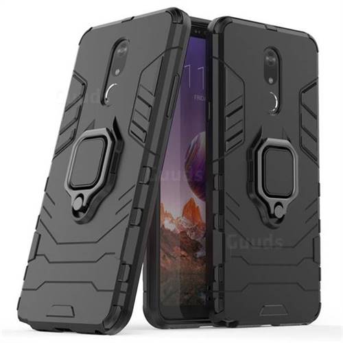 Black Panther Armor Metal Ring Grip Shockproof Dual Layer Rugged Hard Cover for LG Stylo 5 - Black