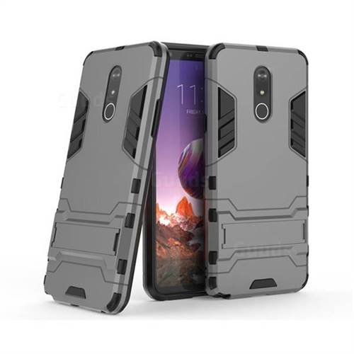 Armor Premium Tactical Grip Kickstand Shockproof Dual Layer Rugged Hard Cover for LG Stylo 5 - Gray