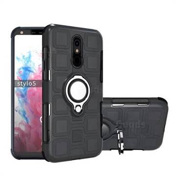 Ice Cube Shockproof PC + Silicon Invisible Ring Holder Phone Case for LG Stylo 5 - Black