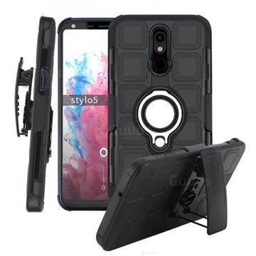 3 in 1 PC + Silicone Leather Phone Case for LG Stylo 5 - Black