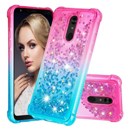 Rainbow Gradient Liquid Glitter Quicksand Sequins Phone Case for LG Stylo 5 - Pink Blue