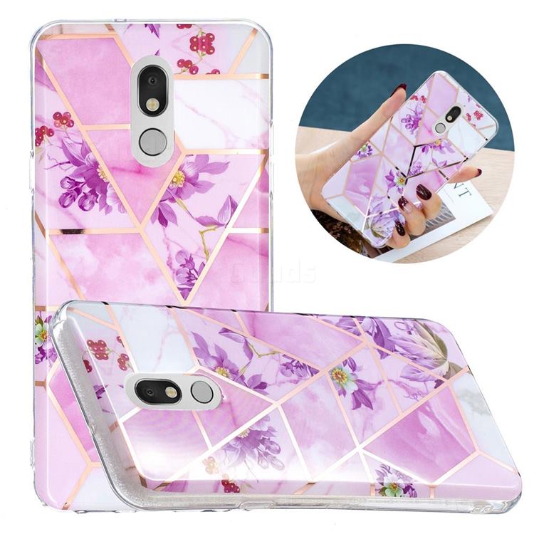 Purple Flower Painted Marble Electroplating Protective Case for LG Stylo 5