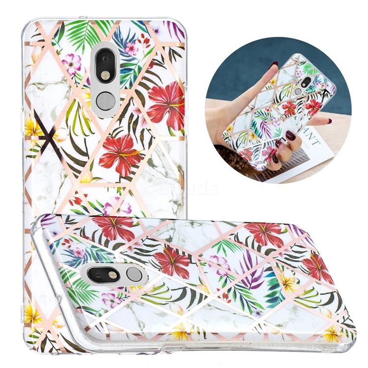 Tropical Rainforest Flower Painted Marble Electroplating Protective Case for LG Stylo 5