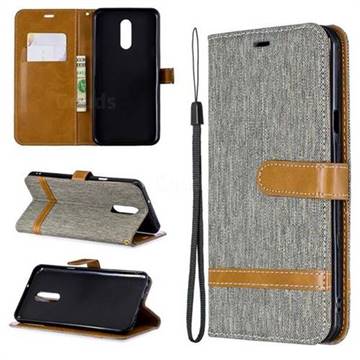 Jeans Cowboy Denim Leather Wallet Case for LG Stylo 5 - Gray