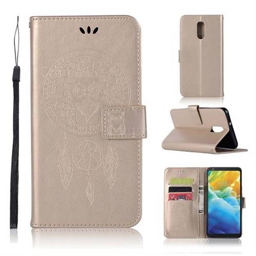 Intricate Embossing Owl Campanula Leather Wallet Case for LG Stylo 5 - Champagne