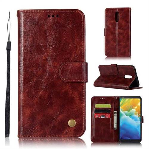 Luxury Retro Leather Wallet Case for LG Stylo 5 - Wine Red