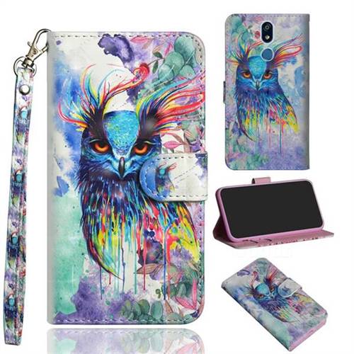 Watercolor Owl 3D Painted Leather Wallet Case for LG Stylo 5