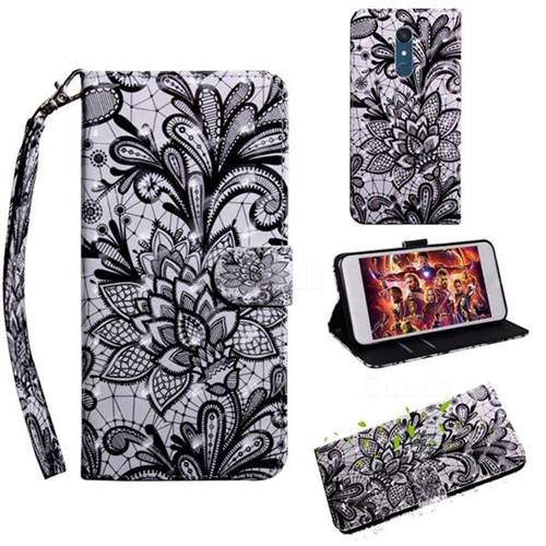 Black Lace Rose 3D Painted Leather Wallet Case for LG Stylo 5