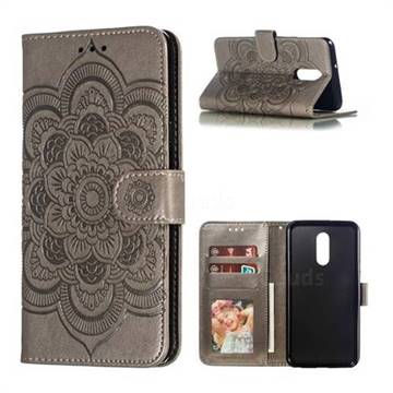 Intricate Embossing Datura Solar Leather Wallet Case for LG Stylo 5 - Gray