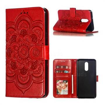 Intricate Embossing Datura Solar Leather Wallet Case for LG Stylo 5 - Red