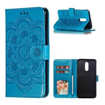 Intricate Embossing Datura Solar Leather Wallet Case for LG Stylo 5 - Blue