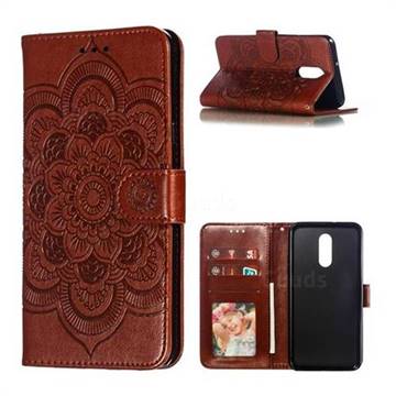 Intricate Embossing Datura Solar Leather Wallet Case for LG Stylo 5 - Brown