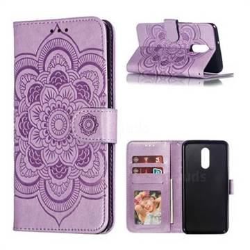 Intricate Embossing Datura Solar Leather Wallet Case for LG Stylo 5 - Purple