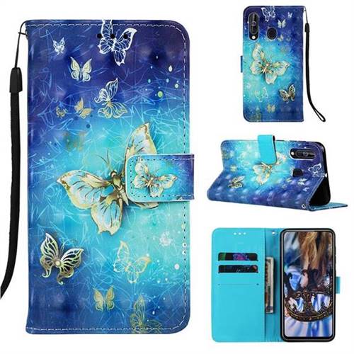 Gold Butterfly 3D Painted Leather Wallet Case for LG Stylo 5