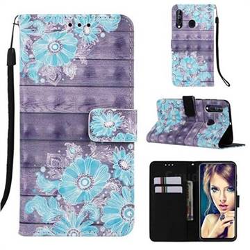 Blue Flower 3D Painted Leather Wallet Case for LG Stylo 5