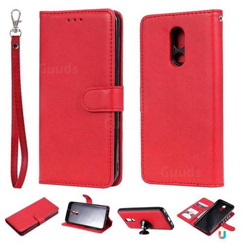 Retro Greek Detachable Magnetic PU Leather Wallet Phone Case for LG Stylo 5 - Red