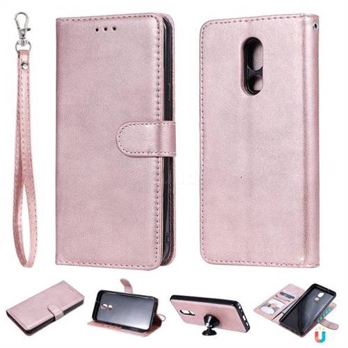 Retro Greek Detachable Magnetic PU Leather Wallet Phone Case for LG Stylo 5 - Rose Gold