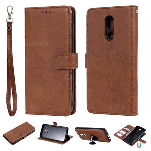 Retro Greek Detachable Magnetic PU Leather Wallet Phone Case for LG Stylo 5 - Brown