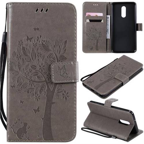 Embossing Butterfly Tree Leather Wallet Case for LG Stylo 5 - Grey