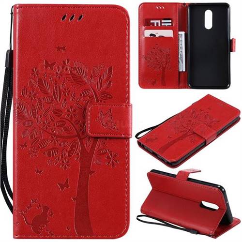 Embossing Butterfly Tree Leather Wallet Case for LG Stylo 5 - Red