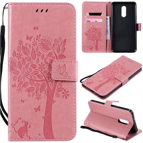 Embossing Butterfly Tree Leather Wallet Case for LG Stylo 5 - Pink
