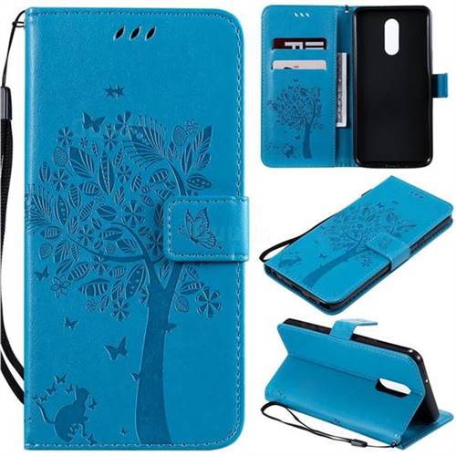 Embossing Butterfly Tree Leather Wallet Case for LG Stylo 5 - Blue