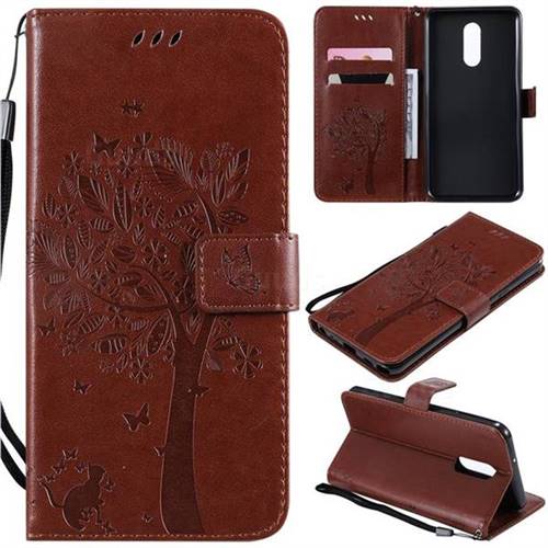 Embossing Butterfly Tree Leather Wallet Case for LG Stylo 5 - Coffee
