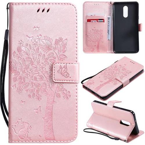Embossing Butterfly Tree Leather Wallet Case for LG Stylo 5 - Rose Pink