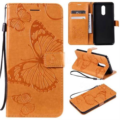 Embossing 3D Butterfly Leather Wallet Case for LG Stylo 5 - Yellow