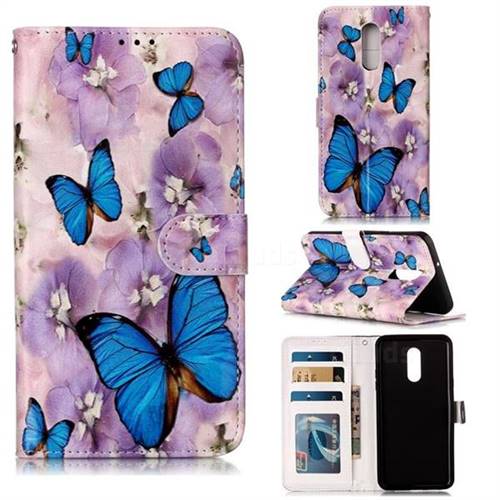 Purple Flowers Butterfly 3D Relief Oil PU Leather Wallet Case for LG Stylo 5