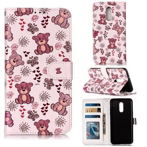 Cute Bear 3D Relief Oil PU Leather Wallet Case for LG Stylo 5