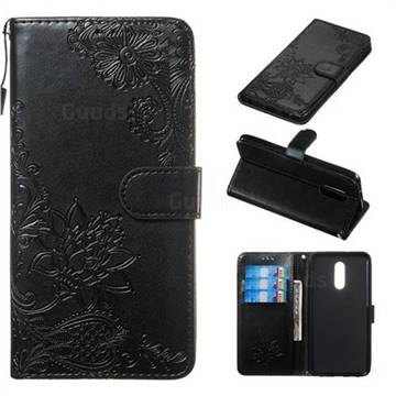 Intricate Embossing Lotus Mandala Flower Leather Wallet Case for LG Stylo 5 - Black