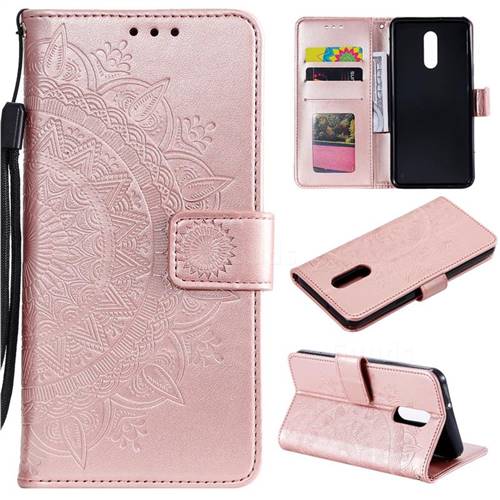 Intricate Embossing Datura Leather Wallet Case for LG Stylo 5 - Rose Gold