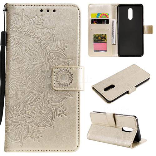 Intricate Embossing Datura Leather Wallet Case for LG Stylo 5 - Golden
