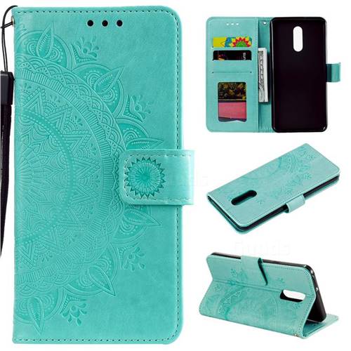 Intricate Embossing Datura Leather Wallet Case for LG Stylo 5 - Mint Green