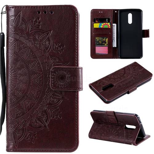 Intricate Embossing Datura Leather Wallet Case for LG Stylo 5 - Brown