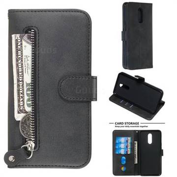 Retro Luxury Zipper Leather Phone Wallet Case for LG Stylo 5 - Black